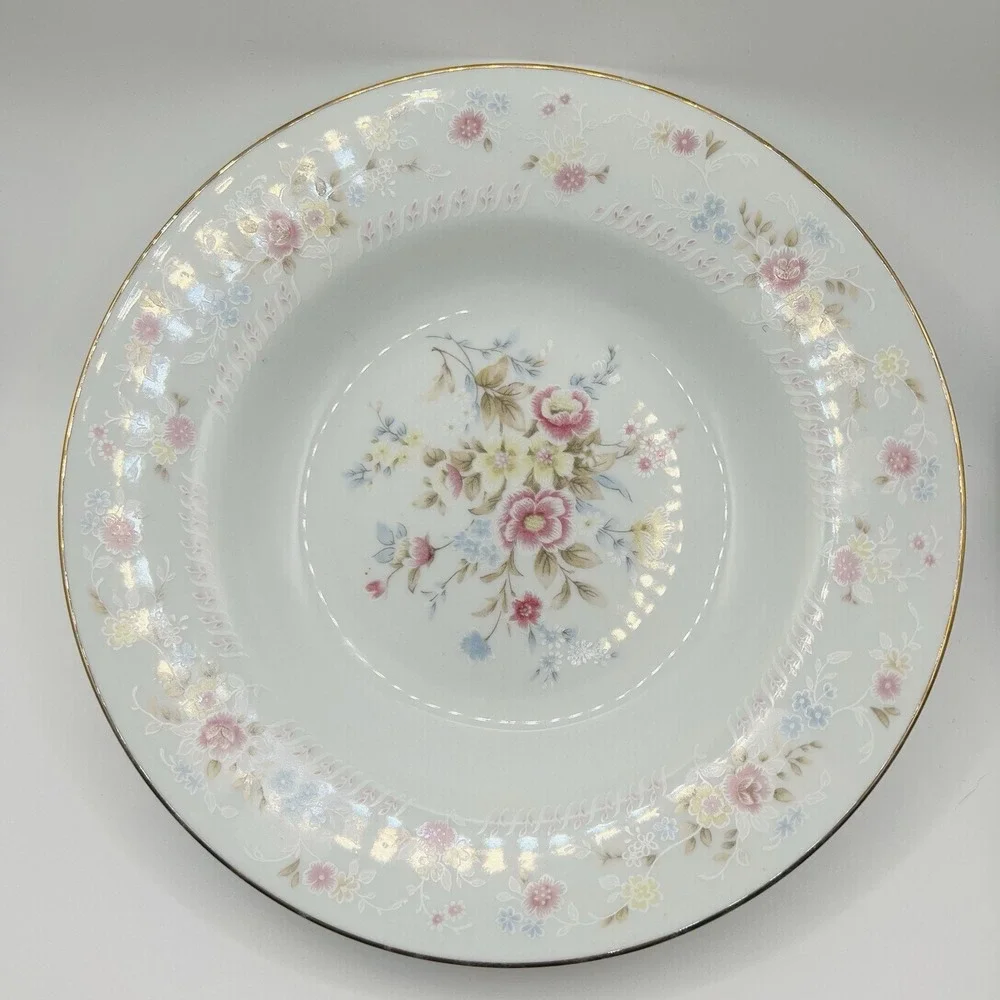 Home Styles Floral Soup Salad Bowl Fine China Gold Trim White Cottagecore
